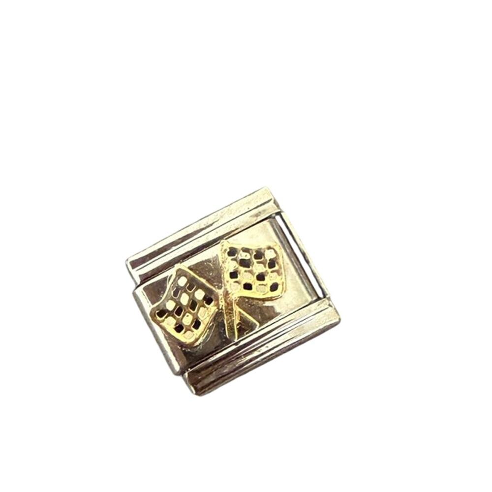 Checkered Racing Flags Italian Charm Bracelet Link 9mm Stainless Steel Y2K NEW